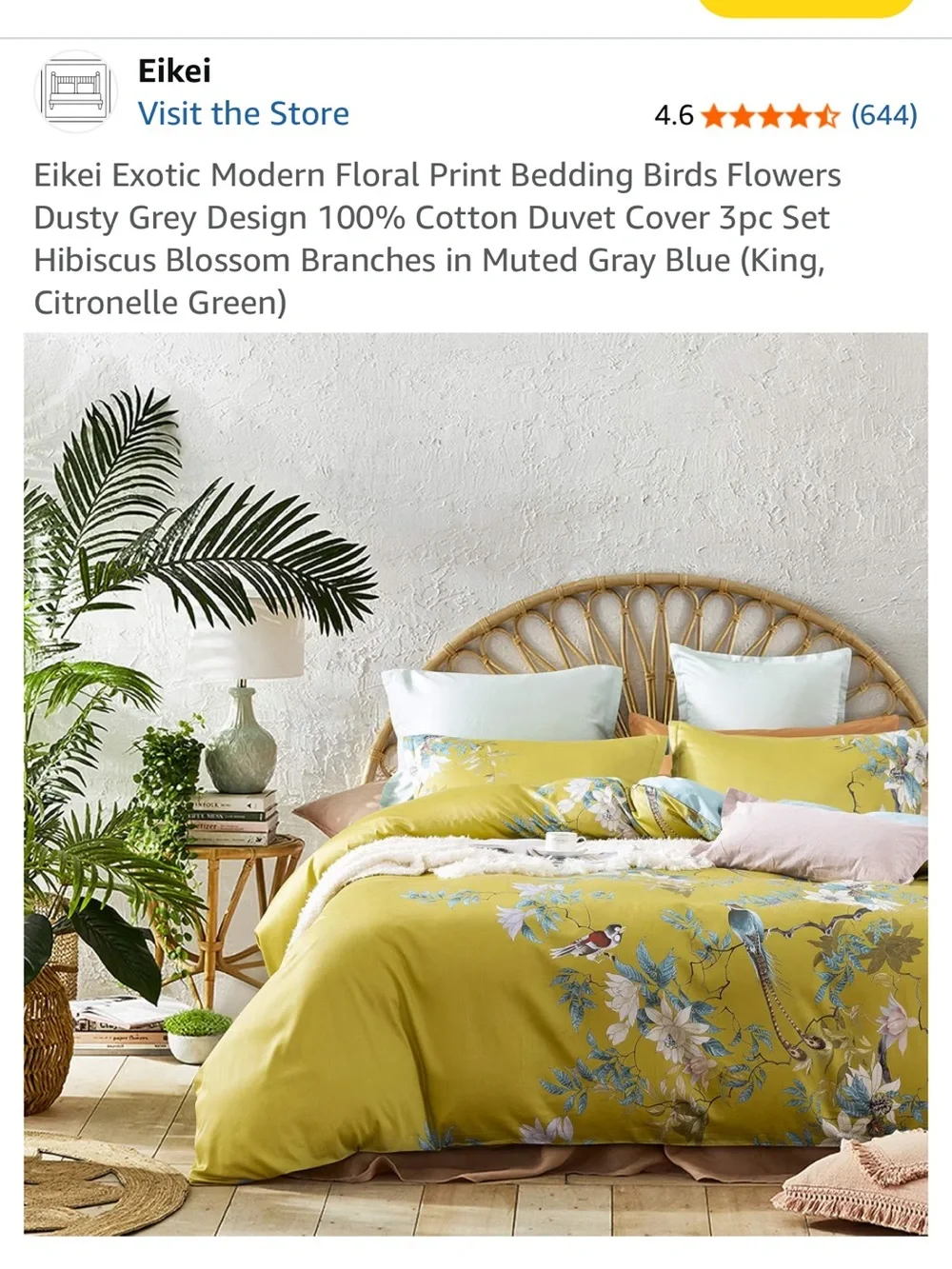 Floral Bird Print Yellow Home Bedding Duvet Cover Set King size 100% cotton